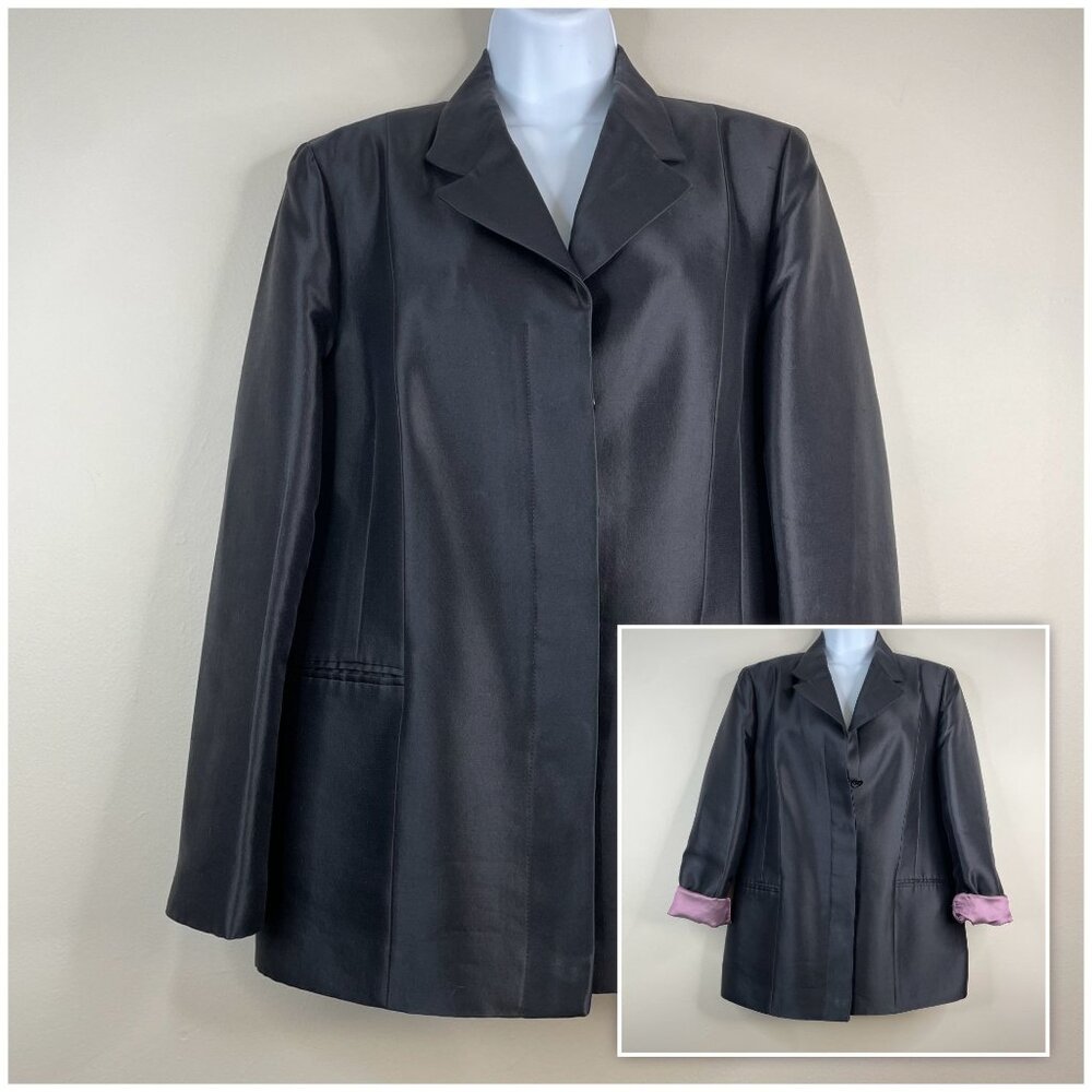 Vintage Women Corpcore Career Blazer Size 40 L Wool Silk Evening Jacket Designer
